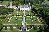 France, Calvados, Saint Gabriel Brecy, the castle and the gardens of Brecy (aerial view)