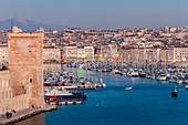 France, Bouches du Rhone, Marseille, the Old Port and Fort Saint Jean