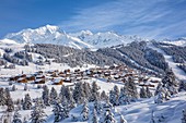 Frankreich, Savoie, Les Saisies, Massiv von Beaufortin, Blick auf den Mont Blanc (4810 m)