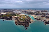 France, Manche, Chausey islands, the spring tide of 21 March 2015 (aerial view)