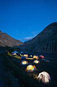A group camping at Wanlah while trekking the Hidden Valleys route, Ladakh, Himalayas, India, Asia