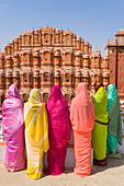 Women in bright saris in front of the Hawa Mahal (Palace of the Winds), built in 1799, Jaipur, Rajasthan, India, Asia 
