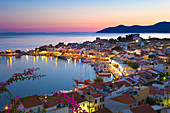 Hafen in der Abenddämmerung, Pythagorion, Samos, Ägäische Inseln, Griechenland