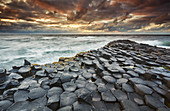An evening view of the Giant's Causeway, UNESCO World Heritage Site, County Antrim, Ulster, Northern Ireland, United Kingdom, Europe