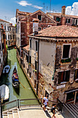 Canal with gondola from above, Venice, Italy