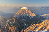 View from Zugspitze (2962 m) in the Wetterstein Mountains to the summit of the Hohe Munde (2662 m) in the Mieminger chain, Grainau, near Garmisch-Partenkirchen, Werdenfelser Land, Upper Bavaria, Bavaria, southern Germany, Germany, Europe