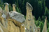 The earth pyramids, natural monument at Oberwielenbach, Percha, Puster Valley, South Tyrol, Italy