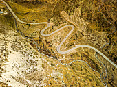 Snake road on the Julier Pass photographed from above with the drone. Julier Pass, Graubünden, Switzerland, Europe
