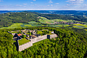 Luftaufnahme durch Drohne von der Festung Rothenberg, Franken, Bayern, Deutschland, Europa