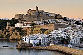 Ramparts, walls, cathedral, Dalt Vila, at sunrise, UNESCO World Heritage Site, Ibiza Town, Eivissa, Balearic Islands, Spain, Mediterranean, Europe