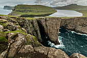 Traelanipa cliffs and Sorvagsvatn Lake, Vagar Island, Faroe Islands, Denmark, Atlantic, Europe
