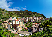 Manarola, erhöhte Ansicht, Cinque Terre, UNESCO-Weltkulturerbe, Ligurien, Italien, Europa