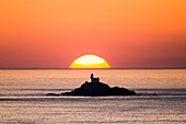 France, Finistere, Cap Sizun, the lighthouse of Tevennec seen by the pointe du Van