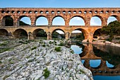 France, Gard, the Pont du Gard listed as World Heritage by UNESCO, Big Site of France, Roman aqueduct from the 1st century which steps over the Gardon