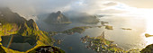View from above of the village of Reine in the Lofoten Islands.