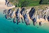 France, Morbihan, Belle Ile, Locmaria, Port Andro rocks (aerial view)