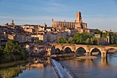 Frankreich, Tarn, Albi, die Bischofsstadt, UNESCO Weltkulturerbe, die Kathedrale Sainte Cecile, die alte Brücke und der Fluss Tarn