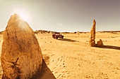 Off-road vehicle at the Pinnacles in the Nambung National Park in Western Australia Australia, Oceania;