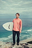 Surfers on the bay of Contos at Margaret River, Western Australia, Australia, Oceania