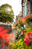 Verträumter Weg an der Stadtmauer, Rue du Ruicard, La Roche-Bernard, Vilaine, Departement Morbihan, Bretagne, Frankreich, Europa