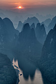 Limestone Karst Formations and River Li at dawn\nGuilin Region\nGuangxi, China\nLA008066