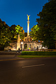 Prinzregent-Luitpold-Terrasse and Angel of Peace at the blue hour, Munich, Bavaria, Germany