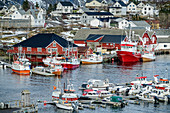 Ships in the port of Klingenberg, Klingenberg, Lofoten, Nordland, Norway