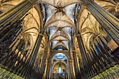 Inside of La Cathedral in the Gothic Quarter of Barcelona, Spain