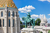 Statue von König Stephan I. in der Fischerbastei in Budapest, Ungarn