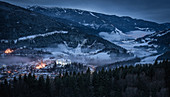 Beautiful view of the snow-covered Murau and the Kreischberg ski area in the background, Murau, Austria