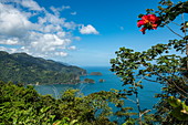 View over the beautiful bay with lush vegetation, Maracas Bay, Trinidad, Trinidad and Tobago, Caribbean