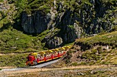 France, Pyrenees Atlantiques, Ossau, Gave Brousset, Lake Fabreges, the little train of Artouste toward the lake of Artouste