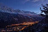 France, Haute-Savoie (74), Chamonix and the Mont-Blanc by night