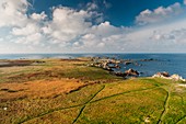 France, Finistère, The island of Ouessant, island view from the top of the lighthouse Créac'h