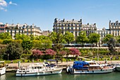 Frankreich, Paris, die Gärten des Hafens von Arsenal und Wohnschiffe