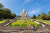 France, Paris, Montmartre hill, the square Louise Michel and the Sacre Coeur basilica