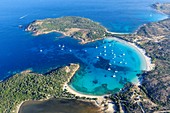 France, Corse du Sud, Freto, Bonifacio, Rondinara beach (aerial view)
