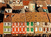 France, Ariege, Mirepoix, listed at Great Tourist Sites in Midi Pyrenees, Cathare land, View on the pastel houses and roofs of Mirepoix