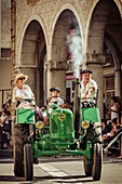 France, Ariege, St Girons, Autrefois le Couserans, scene of life during the days of rural animations on the old jobs of yesteryear in the Couserans, folk parade in the streets of StGirons