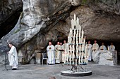 France, Hautes Pyrenees, Lourdes, scene of life on the sanctuary of Lourdes, religious mass on the sanctuary