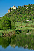 Danube with Werenwag Castle in the background, Upper Danube Valley, Danube Cycle Path, Baden-Württemberg, Germany