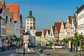 Town square with Kuhturm, Günzburg, Danube Cycle Path, Swabia, Bavaria, Germany