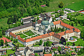 Tiefblick auf Kloster Ettal, Ettal, Oberbayern, Bayern, Deutschland