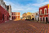 Square in front of Campeche Cathedral on Plaza de la Independencia, Yucatan Peninsula, Mexico