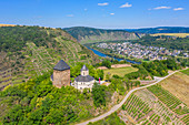 Aerial view of the Oberburg with St. Mathias Chapel near Kobern-Gondorf, Mosel, Rhineland-Palatinate, Germany