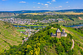 Aerial view of the Oberburg with St. Mathias Chapel near Kobern-Gondorf, Mosel, Rhineland-Palatinate, Germany