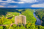 Aerial view of the Saar loop at Orscholz with the treetop path, Saarland, Germany