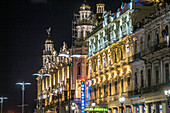 View of classy Hotel Ingleterra at night, Old Havana, Cuba