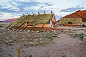 Accommodation at the Desert Quiver Camp in the evening light, Sesriem, Namibia