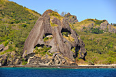 Unusual rock formation on a small, uninhabited island, Fiji Islands